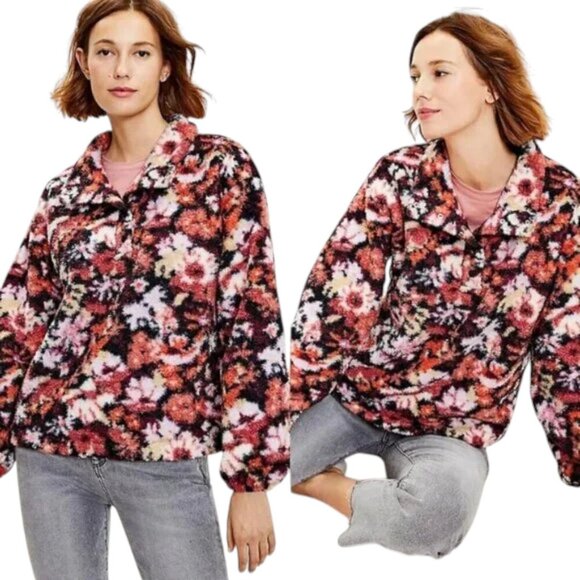Loft Womens Size S Floral Fleece Jacket Multicolor Snap Closure Size Small - Picture 1 of 9